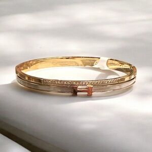 Gold, Opal, and CZ Designer Inspired Gold H Bracelet